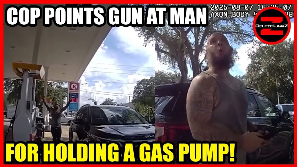 COP HOLDS MAN AT G*NPOINT FOR HOLDING A GAS PUMP!