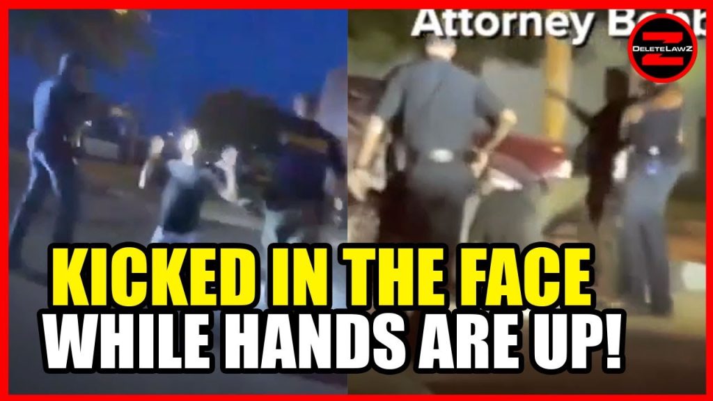 COP RUNS UP AND KICKS SURRENDERED MAN WITH HANDS UP!